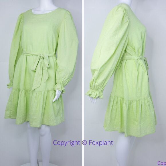 NEW Eloquii Lime Green Textured Cotton Easy‎ Day Dress, size 18 - Picture 3 of 16